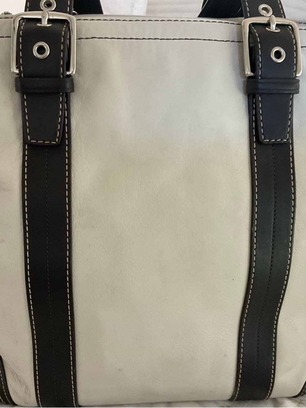 Coach White and Brown Leather Travel Tote - Picture 6 of 10